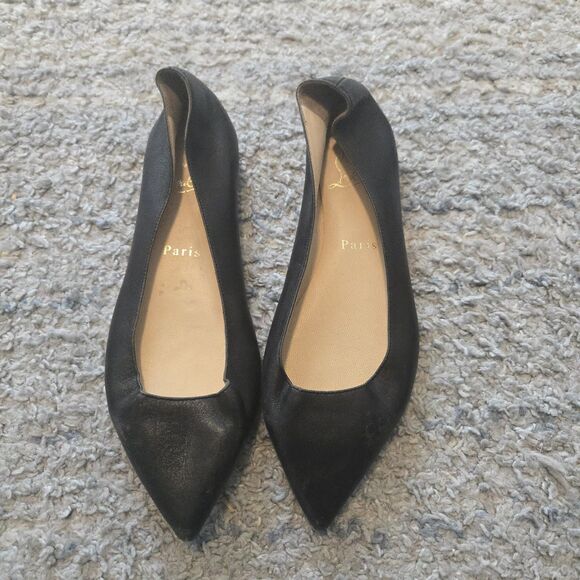 CHRISTIAN LOUBOUTIN  Pointed toe PUMP FLAT Black Leather 36 - Picture 1 of 10